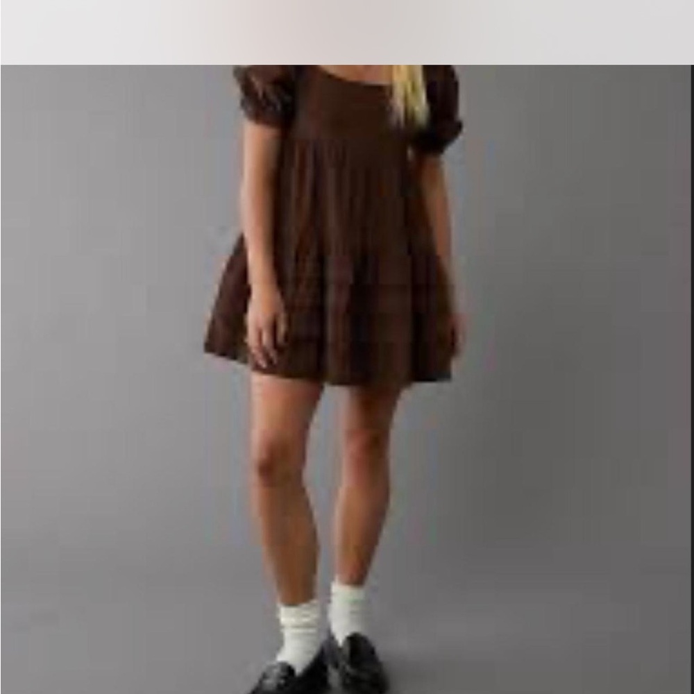 Brown Puff Sleeve Dress